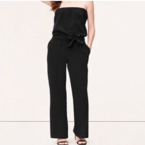 Loft black, strapless, wide-leg jumper.